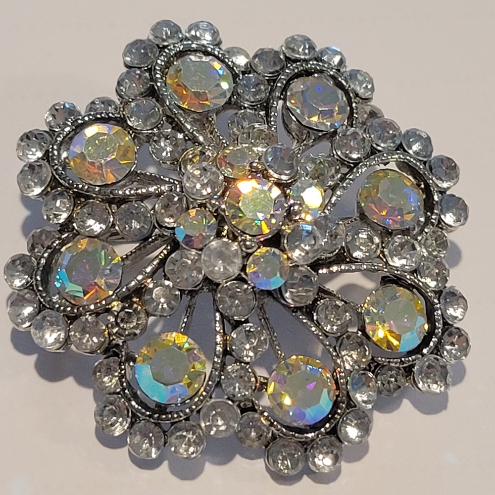 Elegant Silver Crystal Brooch